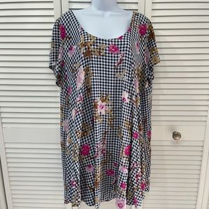 Country Picnic Style Tunic Top Dress Navy Checkered Print Size 3X EUC